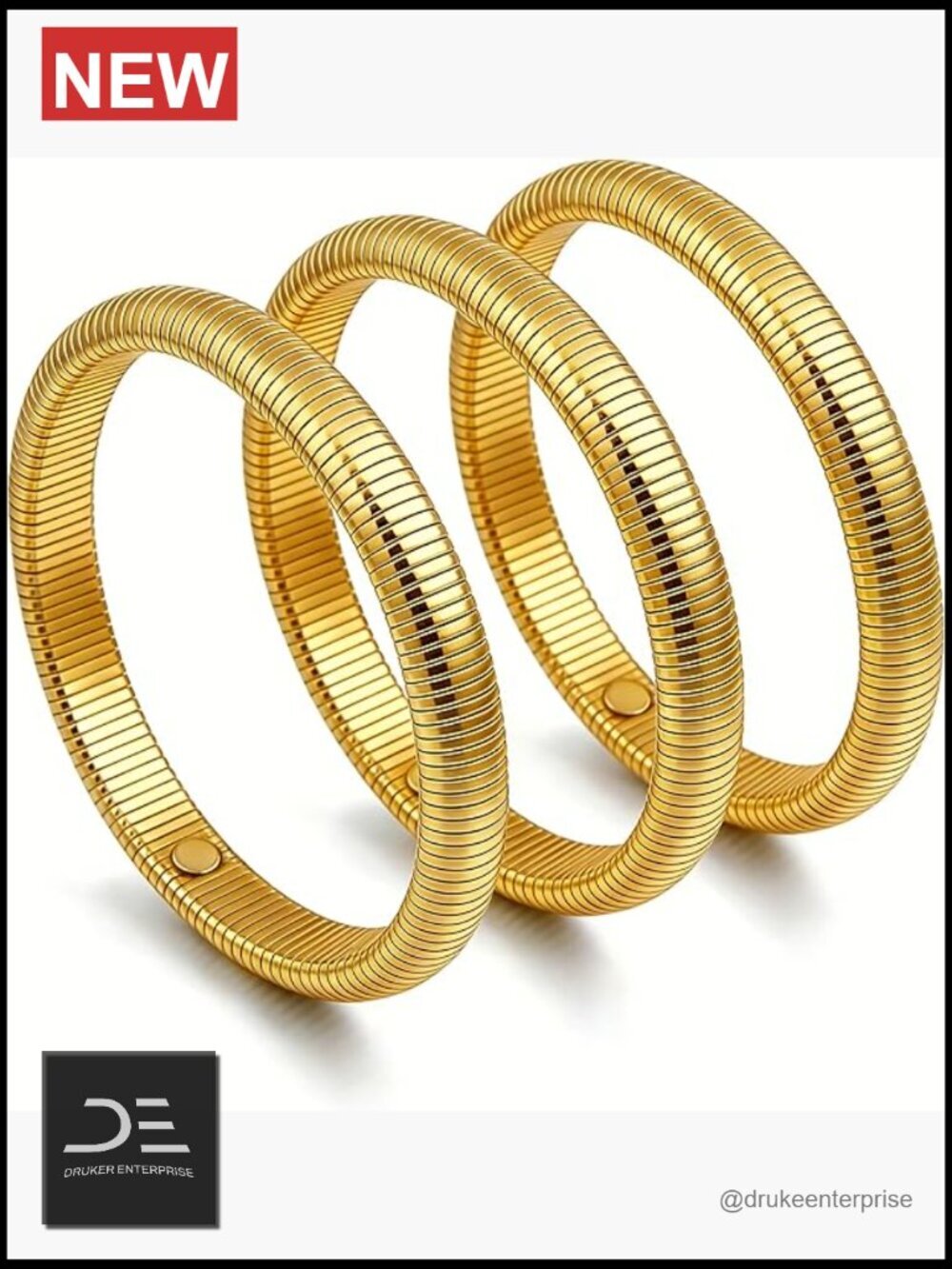 18K Gold Plated Bracelets Bangle Set of 3 Women Stack Chunky Tarnish Free